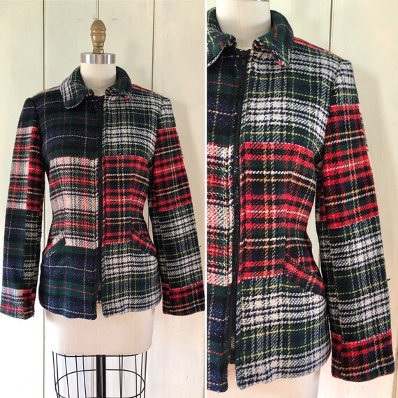 90s does 40s plaid jacket S ~ vintage mixed plaid