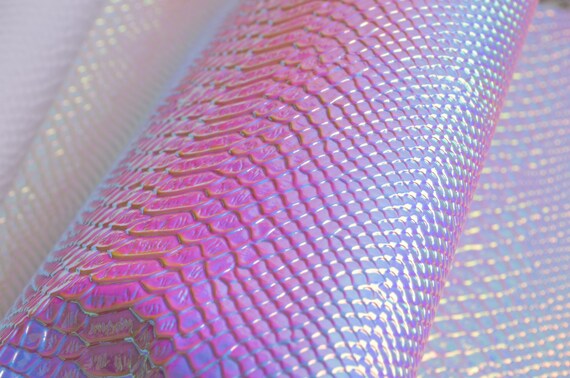 PINK - Glossy Faux Snake Skin Upholstery Vinyl Fabric, CROCCO, BTY