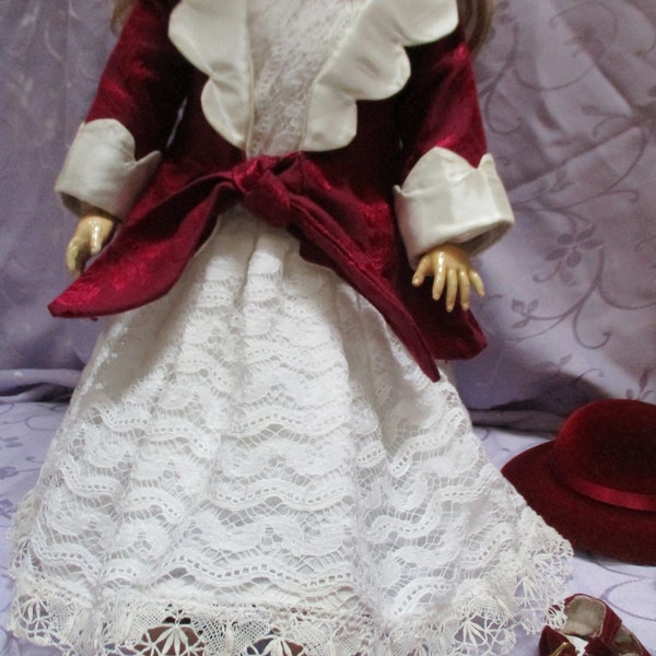 Handsome ensemble of jacket ,dress, shoes ,hat for 24-25 in doll.