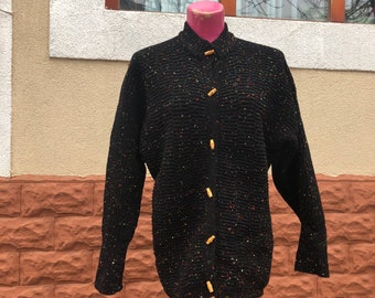 Black italian vintage cardigan with bamboo buttons , size L