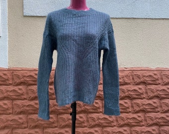 70%mohair 30- silk, blue knitted winter pullover, size M