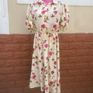 Hand sewn floral Long vintage summer dress, M size