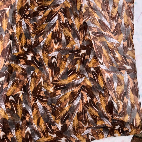 Brown abstract spring fall scarf, feathers - image 2