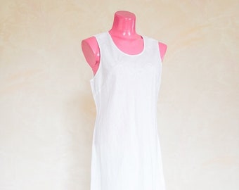 Linen Long vintage white summer dress, L size
