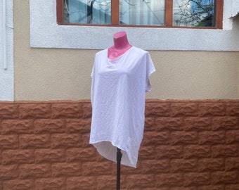 White oversized tunic summer shirt , size L