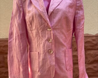 Linen Pink blazer, size L, vintage blazer, pink jacket, linen, natural textiles, fall, spring, summer, size L, DE 40