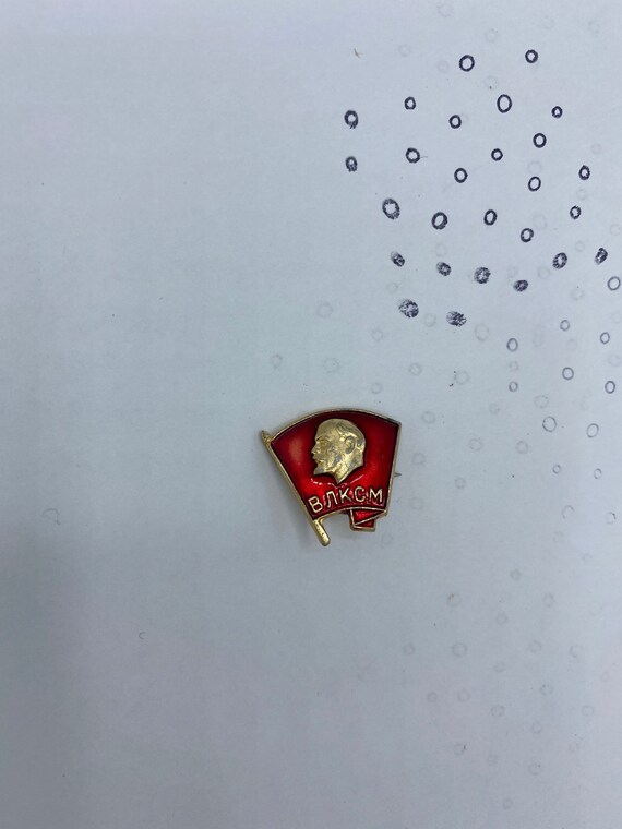 Lenin on USSR flag soviet vintage pin - image 1
