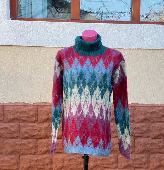 100% angora wool pullover, geometric size L - image 1