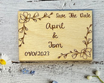 Floral Laser Engraved Wood Save The Date Magnet