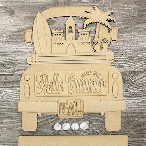 Hello Summer Beach Truck, UNPAINTED wood cutouts, ready for you to paint