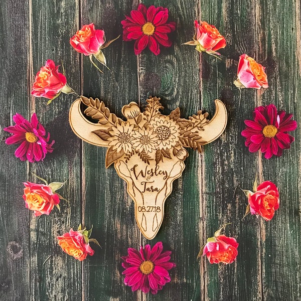 Cow Skull Floral Qty 30-50 Wedding Favor, 3" Wedding Favor Magnet, Bride, Groom, Gift, Save the Date