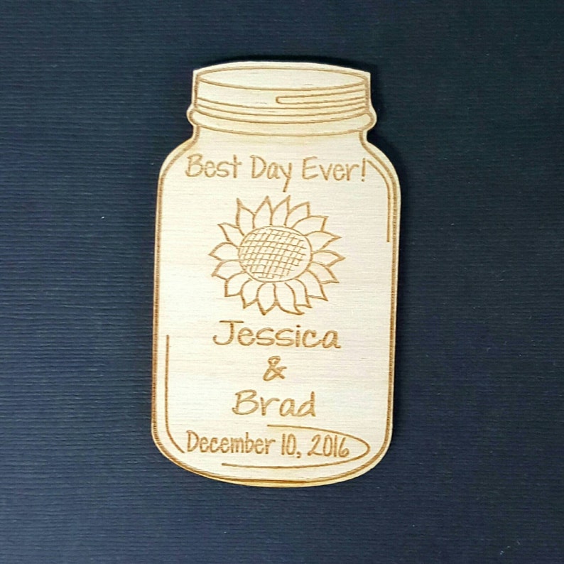 Mason Jar Qty 30-50 with Sunflower Wedding Favor Magnets, Mason Jar Save the Date Magnets, Bride, Groom, Gift image 2