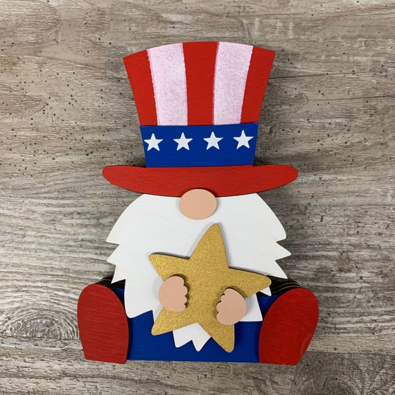 Unpainted wood kit Uncle Sam Gnome unfinished Patriotic Gnome Etsy
