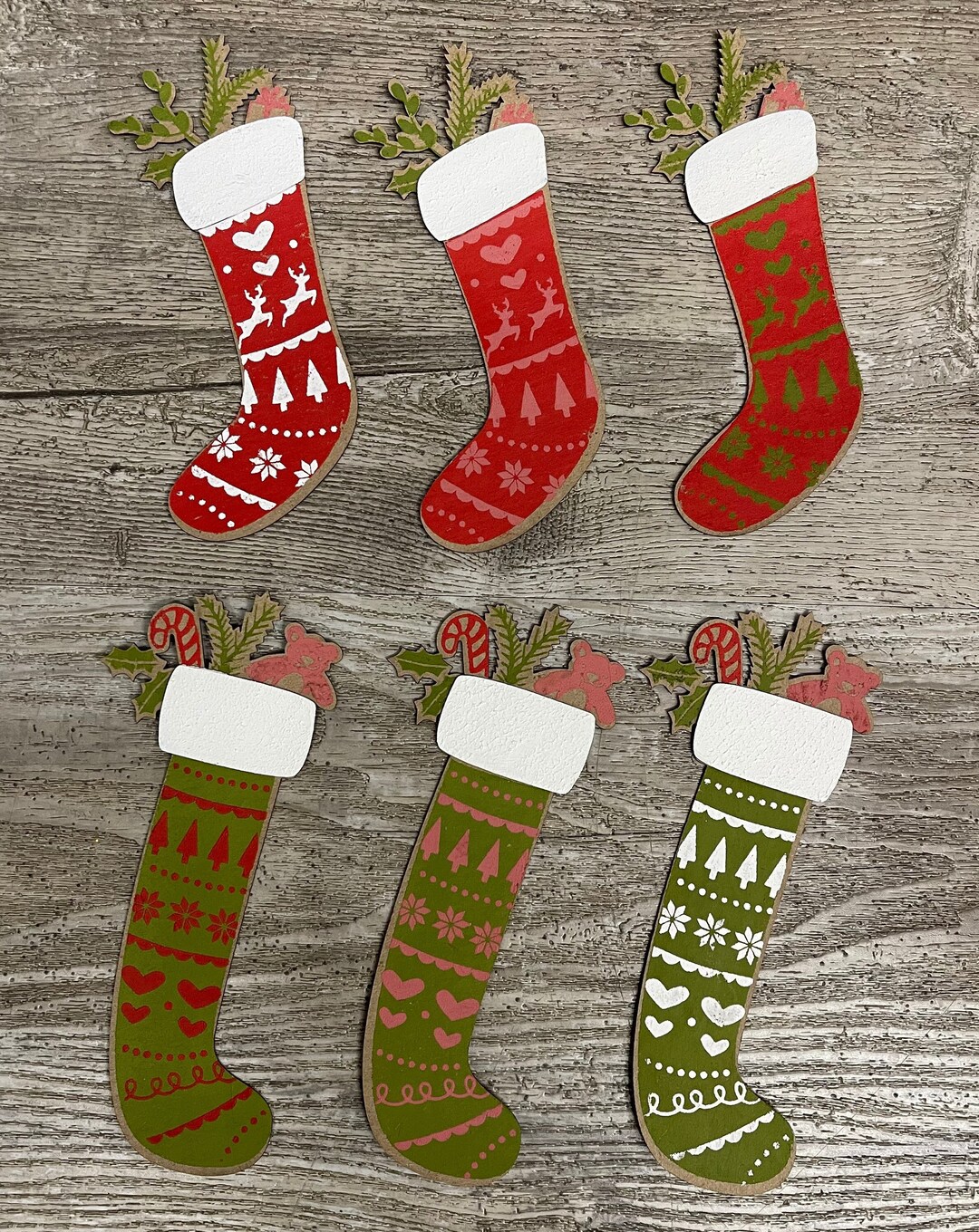 Set of 6 Christmas Stocking Gift Tags Unpainted Chipboard Etsy