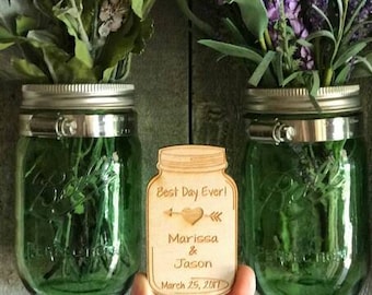 Mason Jar with Heart and Arrow Qty 30-50 Wedding Favor Magnets, Mason Jar Thank You Magnets, Bride, Groom, Gift