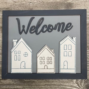 Welcome House Sign unfinished wooden Sign with Cutouts