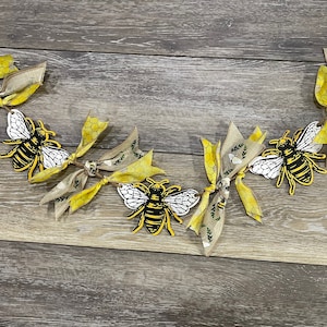 Honey Bee Farm Garland Wood kit, unpainted wooden cutouts - ready for you to paint, with or without ribbon