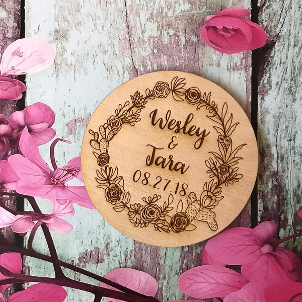 Cactus Wreath Qty 30-50 Wedding Favors, 3" Wedding Favor Magnet, Bride, Groom, Gift, Save the Date