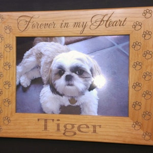 Pet Memorial 5x7 &quot;Forever in my Heart&quot;, Custom Laser Picture Frame Pet, Pet loss frame