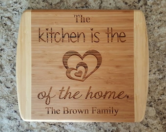 Personalized Cutting Board, Bamboo Cutting Board, 13.5 x 11.5 -  Wedding, The kitchen is the heart of the home, Custom Cutting Board