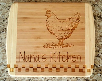 Nana's Kitchen, Chicken, Personalized Cutting Board, Bamboo Cutting Board, 18" x 12" -  Grandma's Kitchen, Mimi's Kitchen