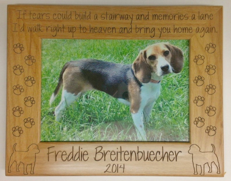 Beagle Memorial Picture Frame 5x7 Dog Pet Custom Laser Engraved