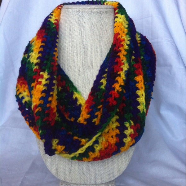 Crochet Rainbow Infinity Scarf, Gay Pride Scarf, Colorful Scarf