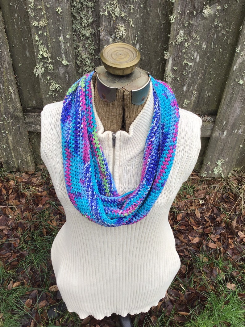 Crochet Multicolor Infinity Scarf, Colorful Infinity Scarf image 4