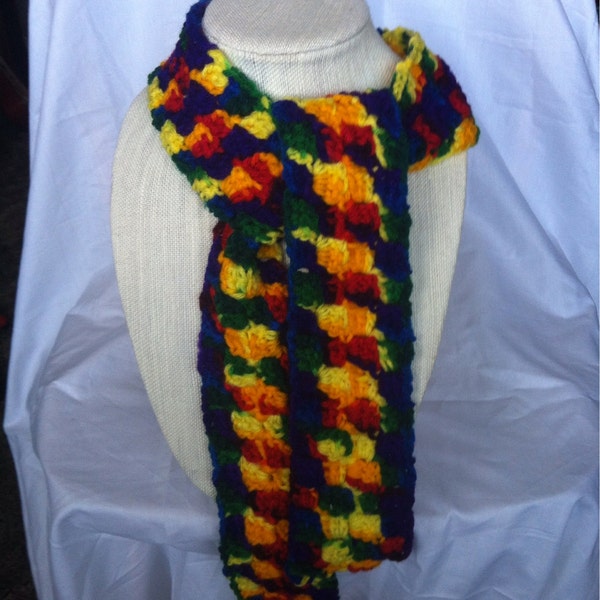 Crochet Rainbow Scarf, Colorful Scarf, Gay Pride Scarf