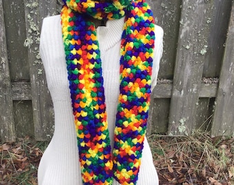 Rainbow Scarf, Crochet Rainbow Scarf, Handmade Rainbow Scarf