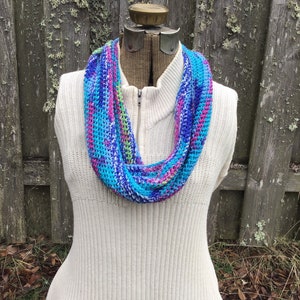 Crochet Multicolor Infinity Scarf, Colorful Infinity Scarf image 1