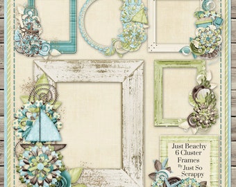 Marcos de grupo del kit de álbum de recortes digital Just Beachy - Scrapbooking digital