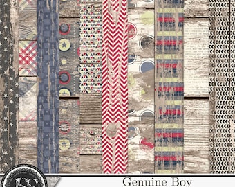 Genuine Boy 12x12 Worn Wood Papers and Backgrounds for Digital Scrapbooking, Digital Scrapbook Kit