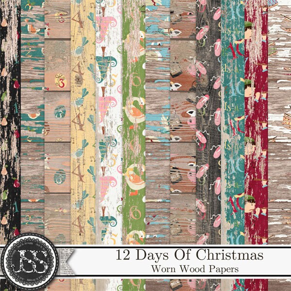 12 Days of Christmas 12x12 Worn Wood Pattern Papers Digital - Etsy