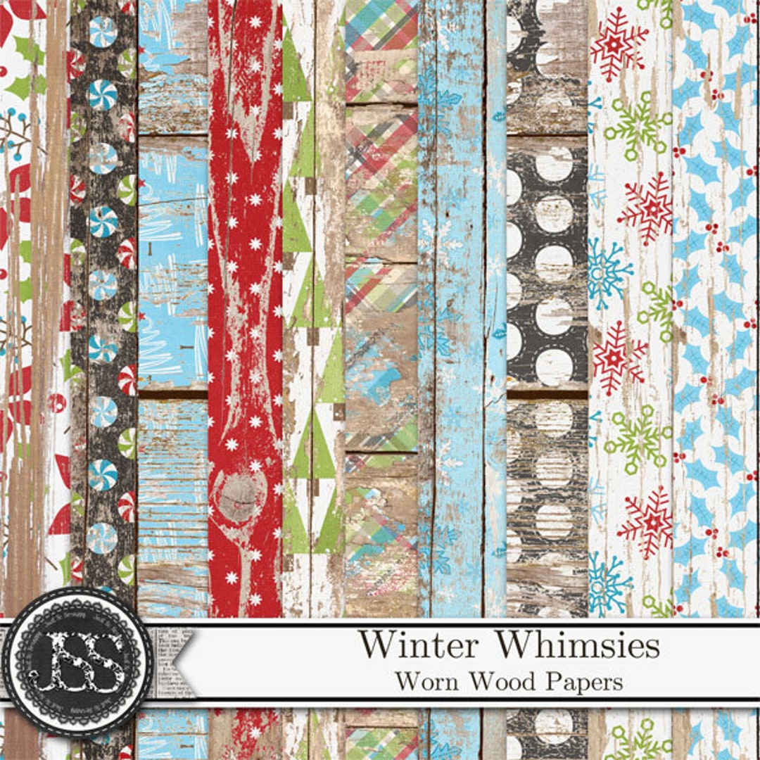 Winter Whimsies 12x12 Digital Scrapbooking Kit, Worn Wood Paper ...
