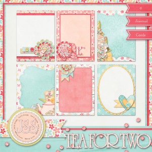 Project Life, Pocket Scrapbooking, Journal Cards Tea For Two Journal e Pocket Scrapbook Cards Kit de scrapbook digital - Scrapbooking digital