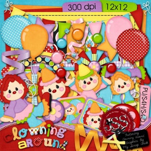 Scrapbooking Digital Clowning Around - Kit de Scrapbook Digital