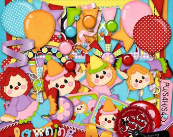 Digital scrapbooking som leker med clowner - Digitalt scrapbook-kit