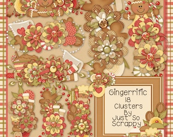 Christmas Gingerrific Digital Scrapbook Kit, Clusters, Holiday, Gingerbread