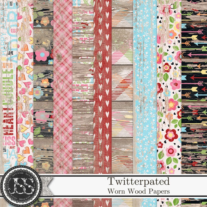 Digital Scrapbook Kit, Twitterpated Valentine 12x12 Worn Wood Pattern ...