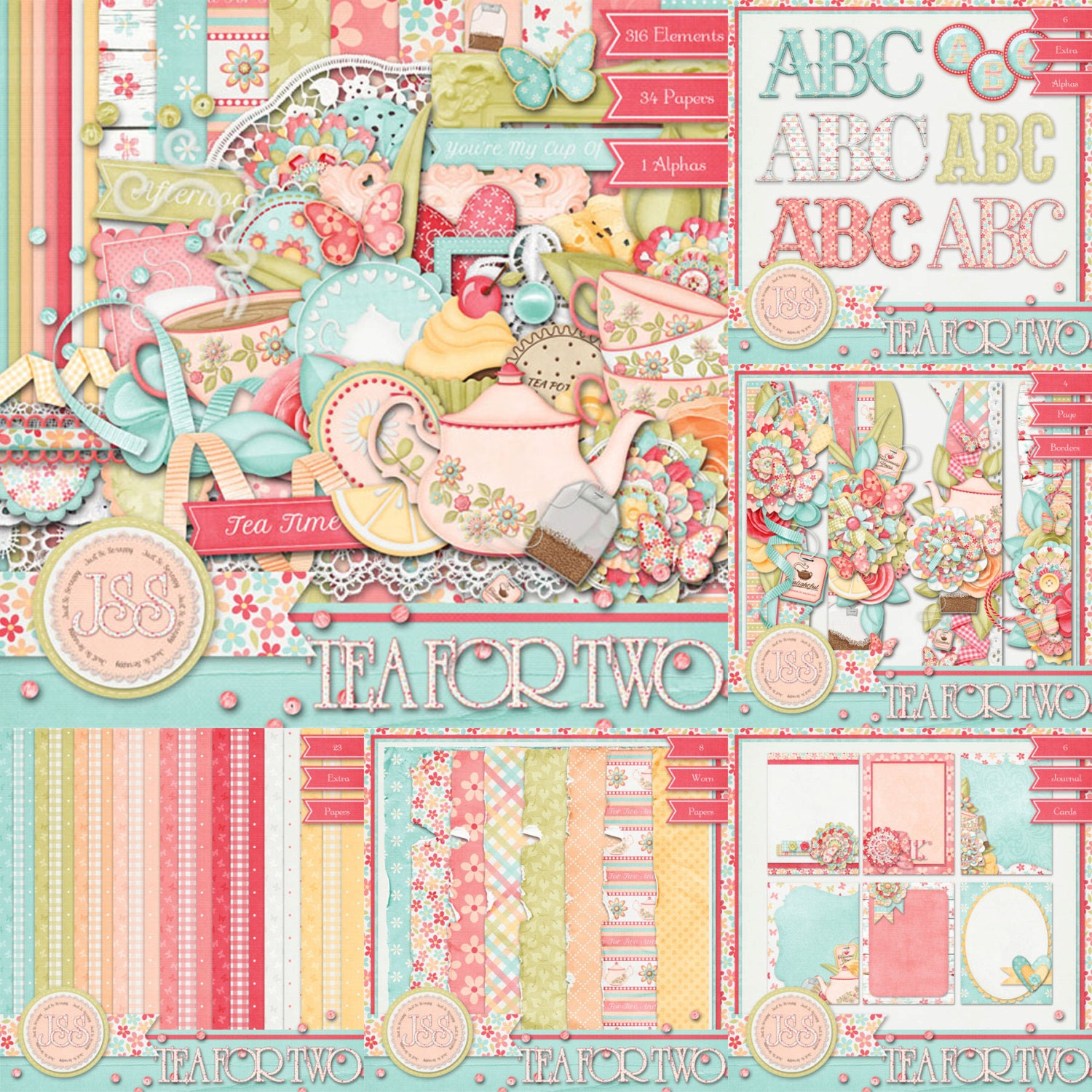 Tea for Two Digital Scrapbook Kit Collection - Digital Scrapbooking - Etsy
