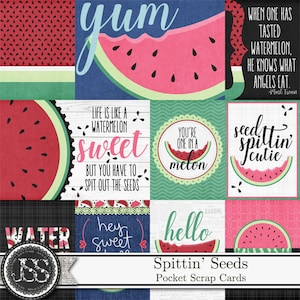 Spittin Samen Wassermelone Tasche Scrap Karten Elemente und Verzierungen, Digital Scrapbooking Kit, Project Life