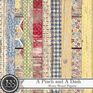 A Pinch and A Dash 12x12 Worn Wood Pattern Papers Digital Scrapbook Kit, Kitchen and Recipe