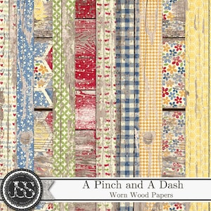 A Pinch and A Dash 12x12 Worn Wood Pattern Papers Digital Scrapbook Kit, Kitchen and Recipe