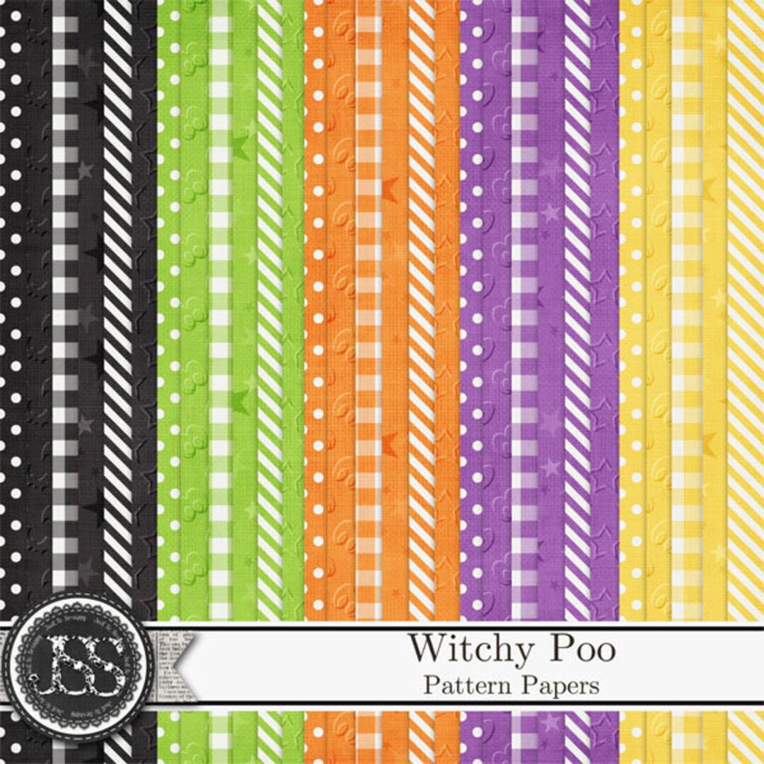 Witchy Poo Halloween 12x12 Pattern Papers and Backgrounds, Digital ...