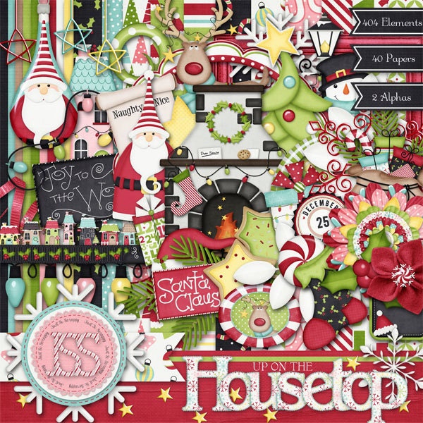 Kit de scrapbooking numérique Up on the Housetop, Noël, vacances, Père Noël, Scrapbooking numérique, Scrapbook