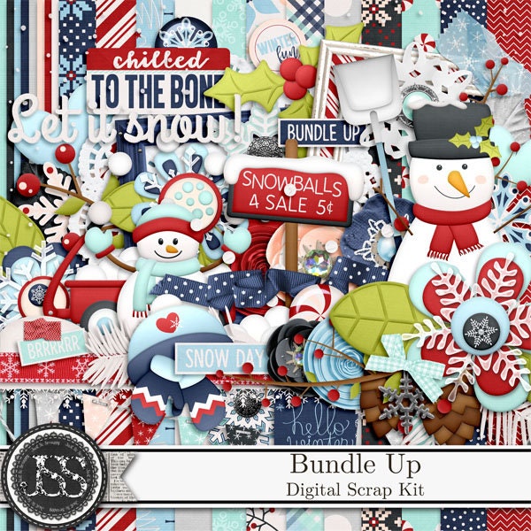 Bundle Up Digital Scrapbook Kit,Winter,Snowman