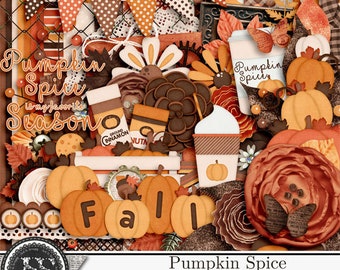 Pumpkin Spice Fall Autumn  Digital Scrapbook Kit