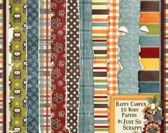 Happy Camper Digital Scrapbook Kit Worn and Torn Papers - Digital Scrapbooking