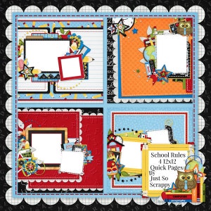 Digital Scrapbooking Kit School Rules 12x12 Quick Pages - Digital Scrap Kit
